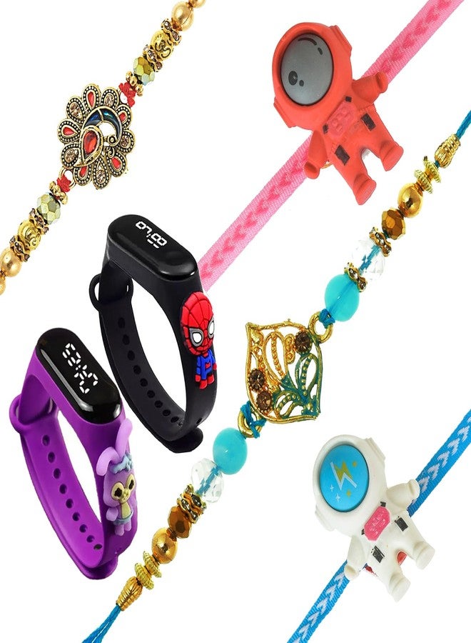 brown leaf Pack of 2 Bhaiya-bhabhi Rakhi Set Kids Rakhi Set with Smart Bands With Roli Pack Rakhi Fun Charms For Rakshabandhan (5) - Image 1